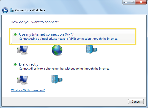 locate Use my Internet connection (VPN)