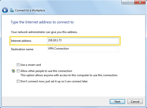218.18.1.73 is entered in the Internet address bar