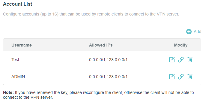 the icons in the Account List