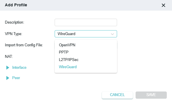 the VPN Type drop-down list