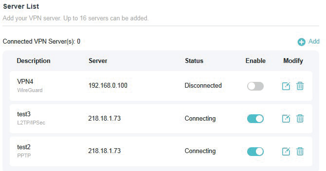 the Server List after settings