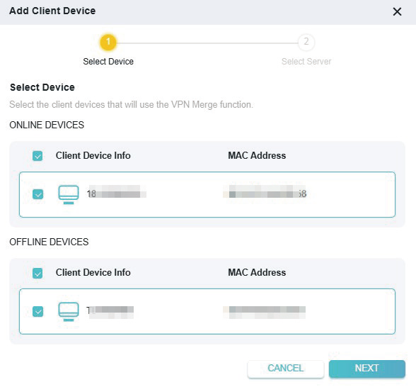 the online devices and offline devices on the lists
