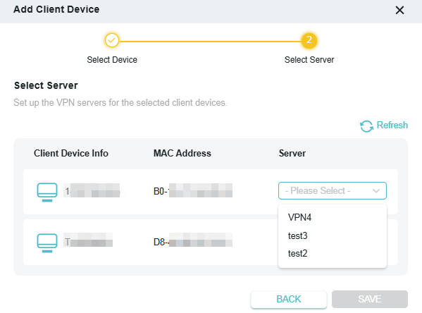 locate the Server drop-down list