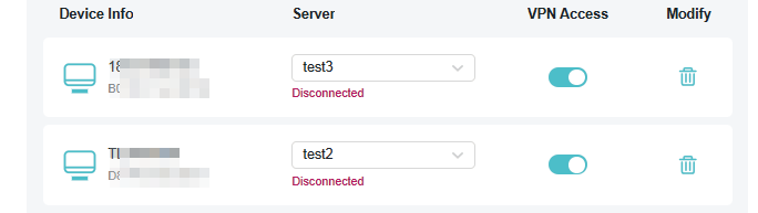 the device(s) and the VPN servers they can access