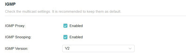 the the IGMP Proxy and IGMP Snooping checkbox in IGMP page