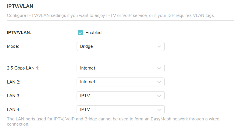 IPTV/VLAN page