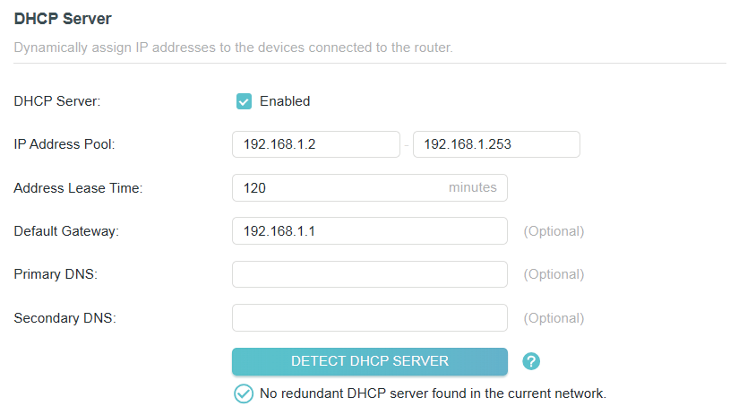 DHCP Server is enabled in DHCP Server section