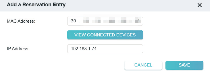 the window to add a reservation entry
