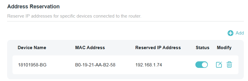 Address Reservation list