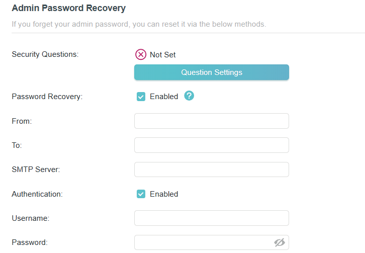 the Admin Password Recovery section
