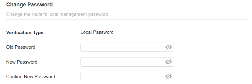 the Change Password page, Local Password is selected as Verification Type