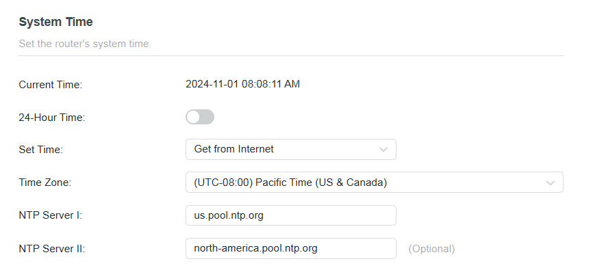 Get from Internet is selected in the Set Time drop-down list