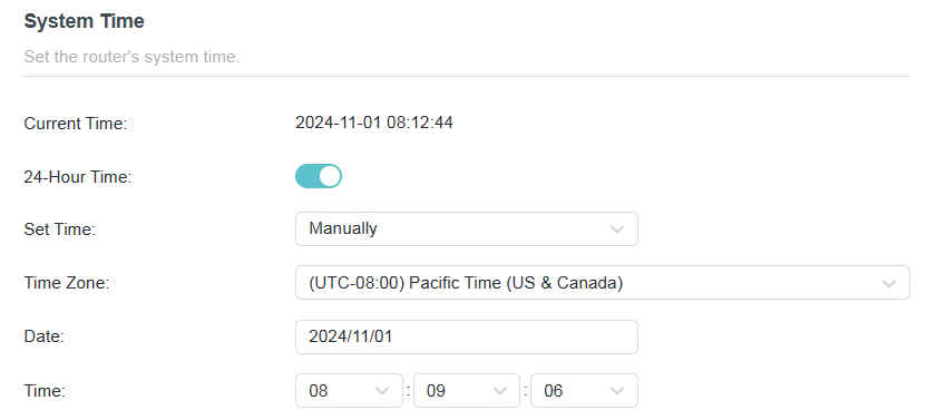 Manually is selected in the Set Time drop-down list