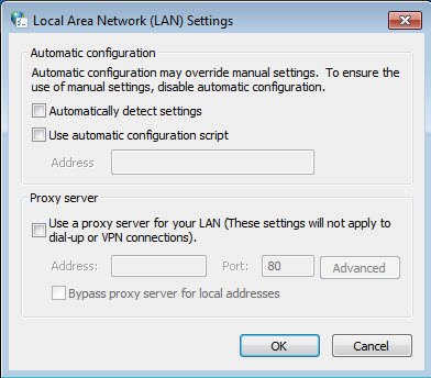 Image illustrating the unchecking of specific options in LAN settings.
