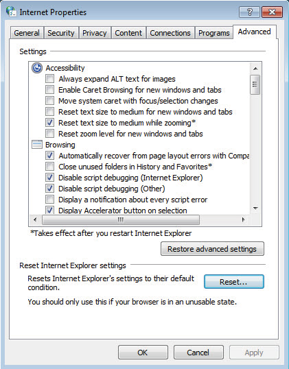 Diagram showing where to restore advanced network settings.