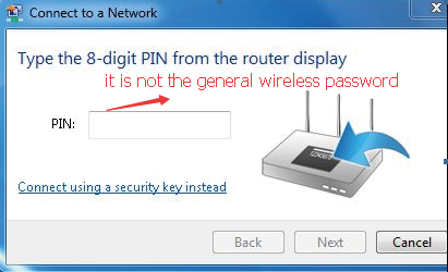 the dialog box to enter PIN. It is not the general wireless password