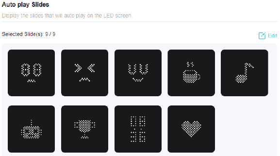 Diagram illustrating the different modes available for customization on the LED screen.