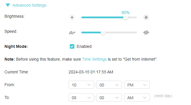 the advanced settings for LED screen