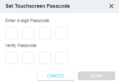the dialog box to set touchscreen passcode