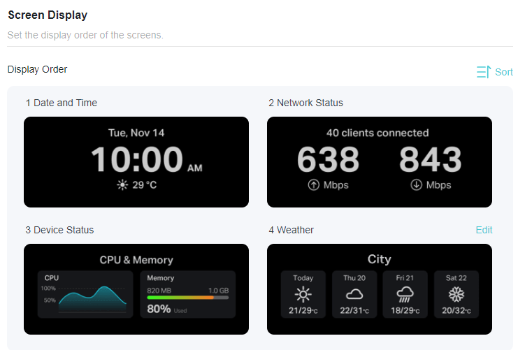 Display order section In Screen Display page