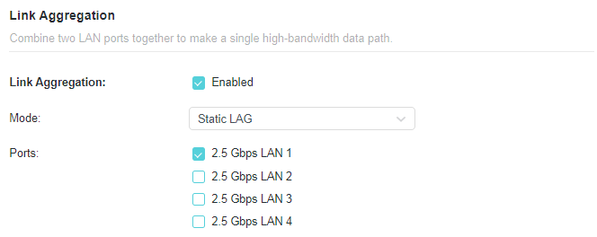 Link Aggregation enabled in the Link Aggregation page