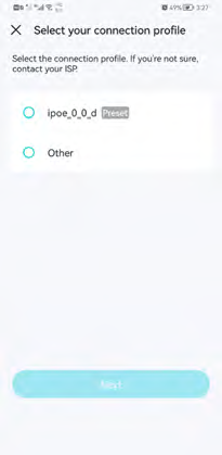 Select the internet connection profile page