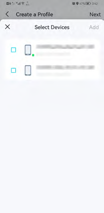 the step to select devices of the profile
