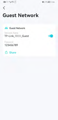 page showing the guest network's ssid and password