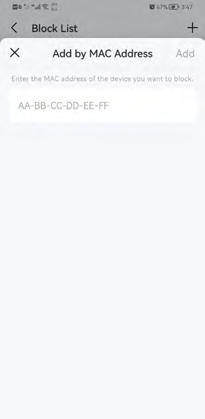 the page to add the MAC address of a device