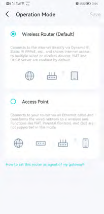 wireless router mode is selected