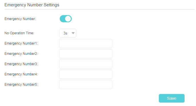 Advanced > Telephony > Telephone Book page, with the Emergency Number function enabled