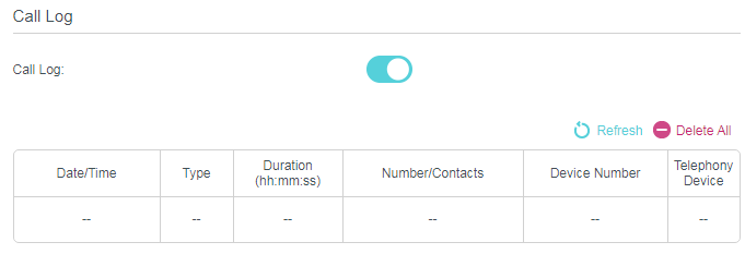 Advanced > Telephony > Call Log section