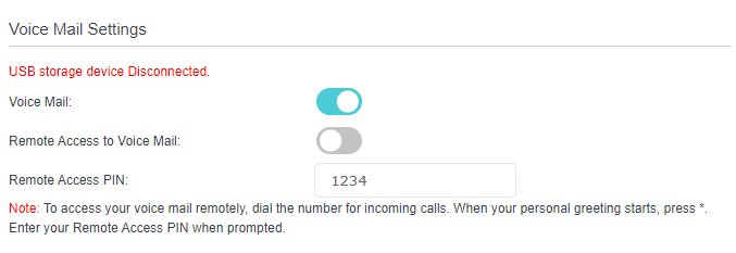 locate the Remote Access to Voice Mail toggle button