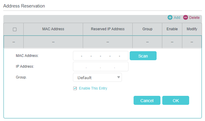 locate the +Add button in the Address Reservation section