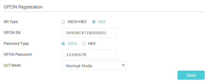 GPON Refistration page