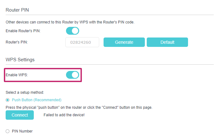 locate Enable WPS in the WPS page
