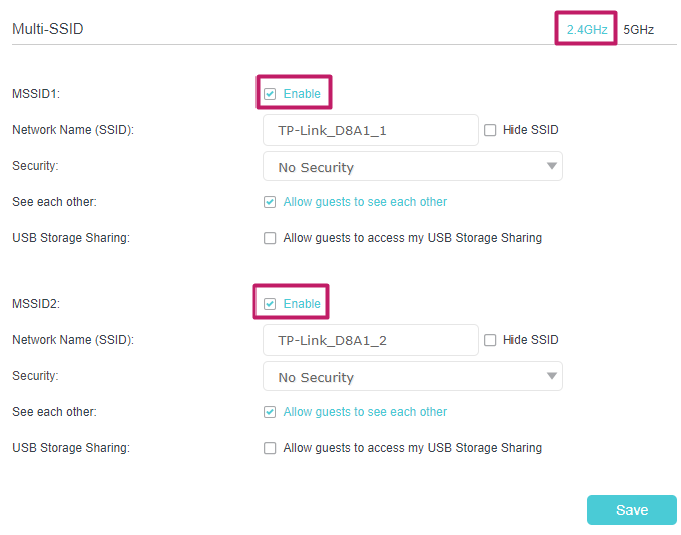 locate MSSID 1 or MSSID 2 in Multi-SSID section