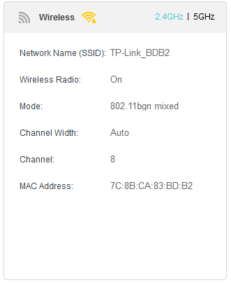 the wireless info in Advanced > Status page