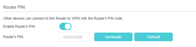The Enable Router's PIN fuction is toggled on