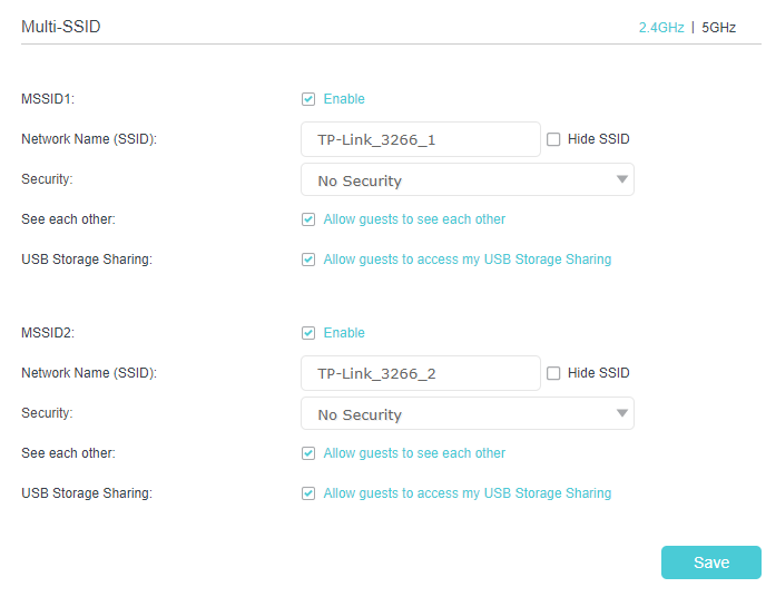 Basic > Multi-SSID page or Advanced > Wireless > Multi-SSID page