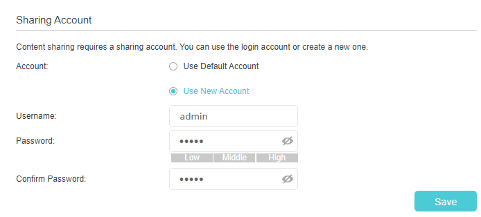 the Sharing Account section