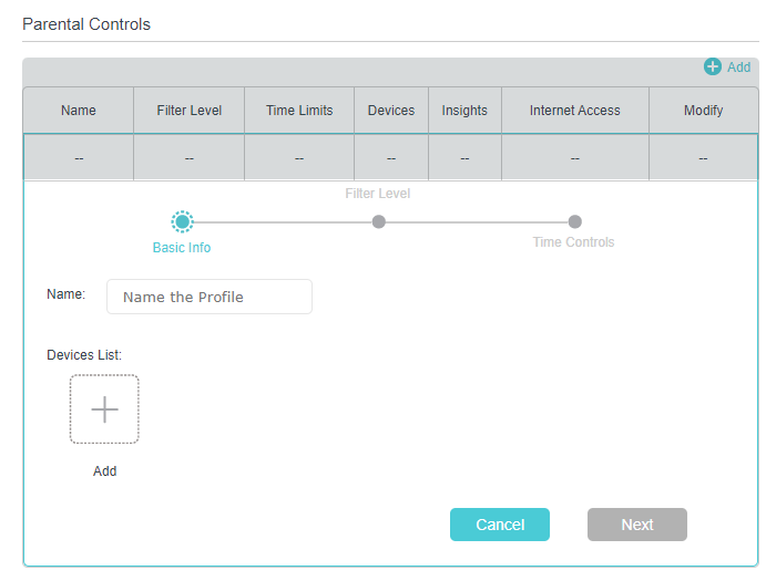 the window to enter basic info of the profile