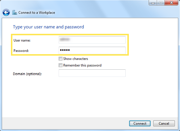 locate User name and Password