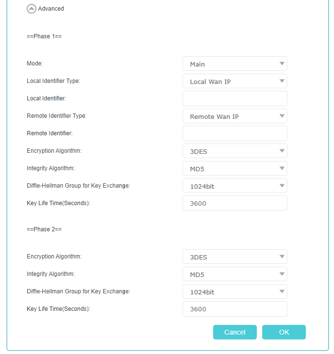 the page after clicking Advanced