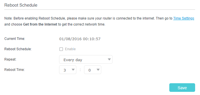 Reboot Schedule page
