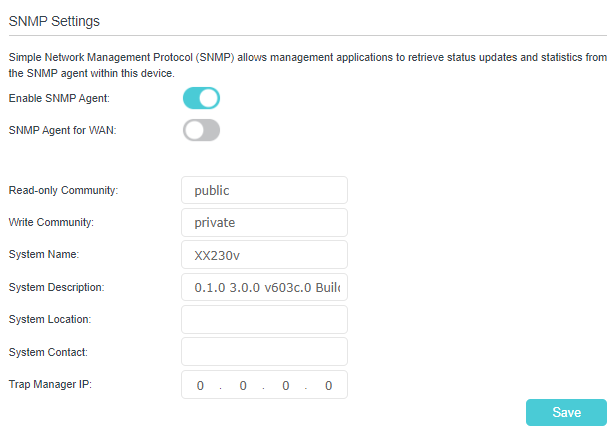 SNMP Settings page