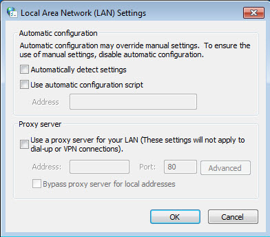 Image illustrating the unchecking of specific options in LAN settings.