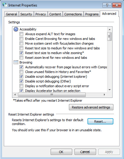 Diagram showing where to restore advanced network settings.
