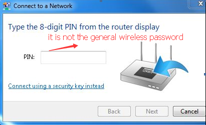 the dialog box to enter PIN. It is not the general wireless password