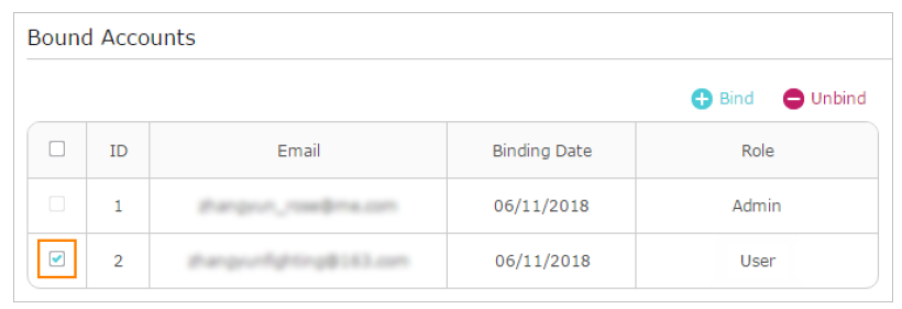 Tick the checkbox(es) of the TP-Link ID(s) you want to remove